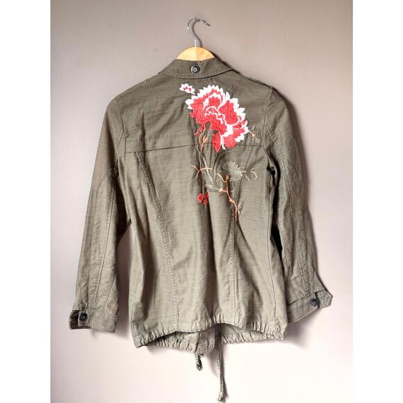 Anthropologie Hei Hei Utility Jacket XS Olive Green Floral Embroidered Boho Fall - Picture 8 of 13